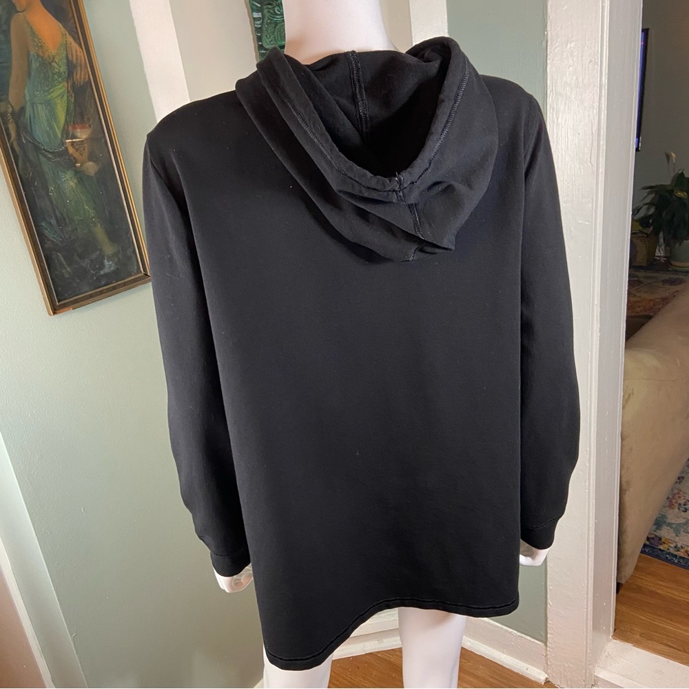 Chico's Zenergy Sz 2 French Terry Black Hoodie Leopard Print Silver Sequin Beads - Picture 10 of 12